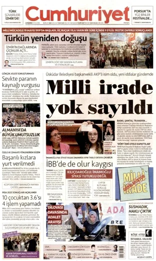 Cumhuriyet Gazetesi 9 Eylül 2026 günün manşeti