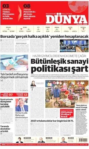 Dünya Gazetesi 9 Eylül 2026 günün manşeti