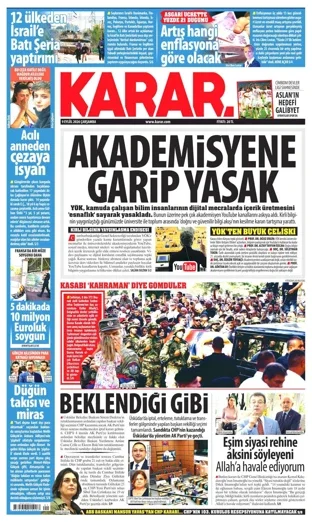 Karar Gazetesi 9 Eylül 2026 günün manşeti