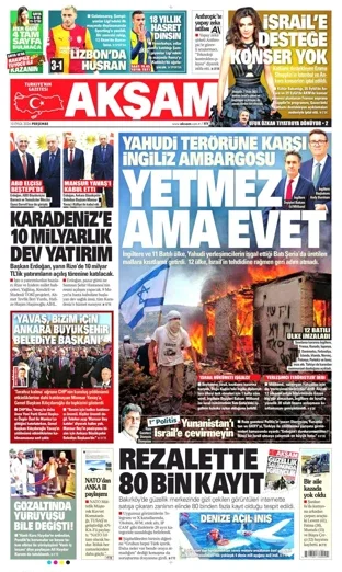 Akşam Gazetesi 10 Eylül 2026 günün manşeti