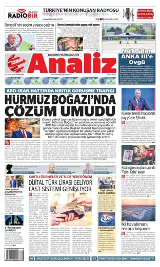 Analiz Gazetesi 10 Eylül 2026 günün manşeti