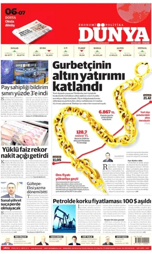 Dünya Gazetesi 10 Eylül 2026 günün manşeti