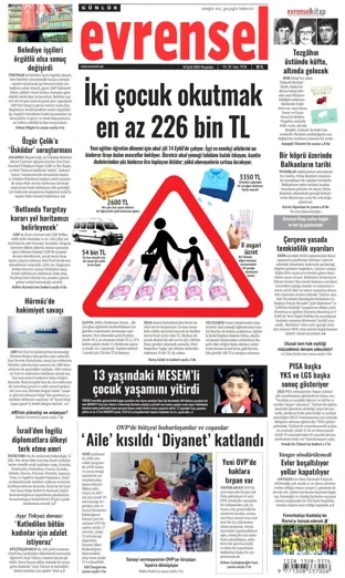 Evrensel Gazetesi 10 Eylül 2026 günün manşeti