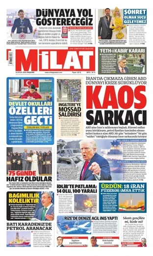 Milat Gazetesi 10 Eylül 2026 günün manşeti