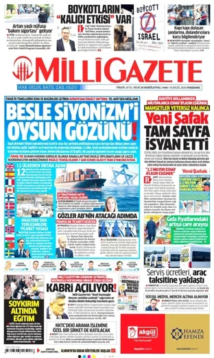 Milli Gazete 10 Eylül 2026 günün manşeti
