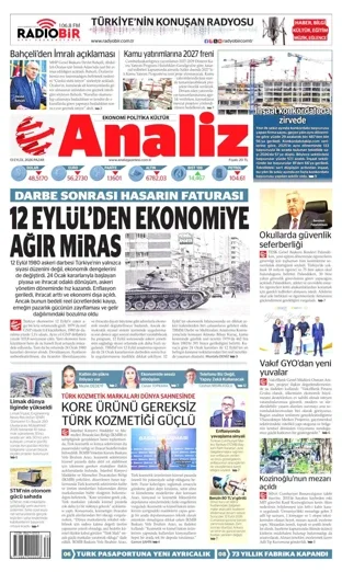 Analiz Gazetesi 13 Eylül 2026 günün manşeti
