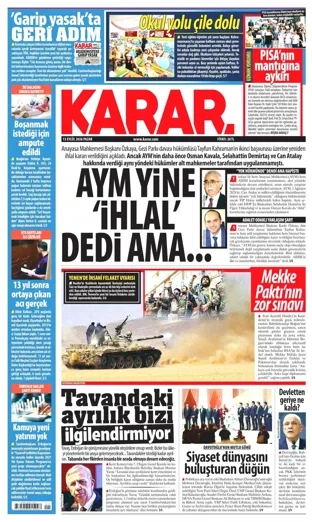 Karar Gazetesi 13 Eylül 2026 günün manşeti