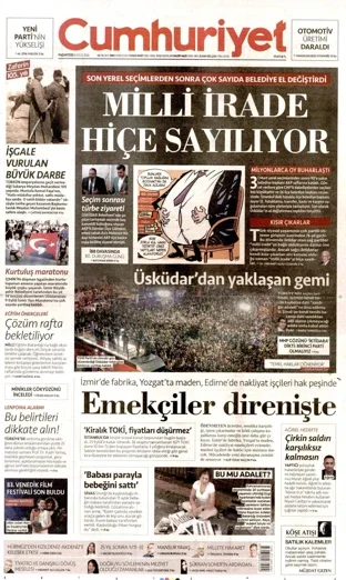 Cumhuriyet Gazetesi 14 Eylül 2026 günün manşeti