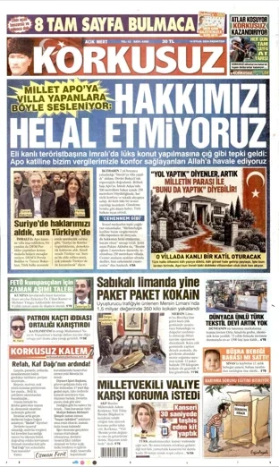 Korkusuz Gazetesi 14 Eylül 2026 günün manşeti