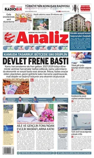Analiz Gazetesi 15 Eylül 2026 günün manşeti