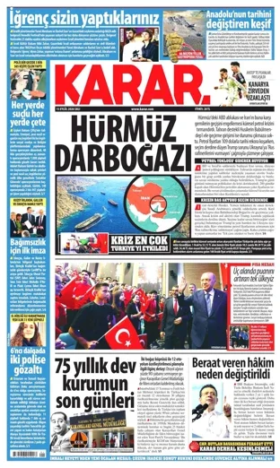 Karar Gazetesi 15 Eylül 2026 günün manşeti