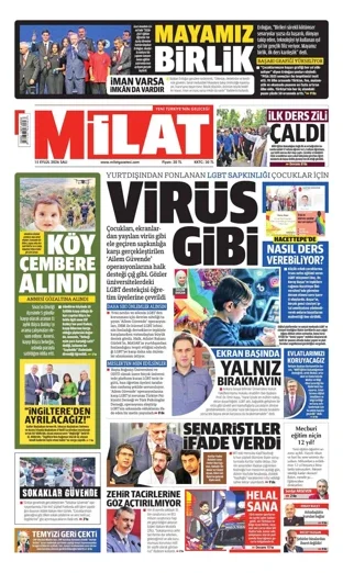 Milat Gazetesi 15 Eylül 2026 günün manşeti