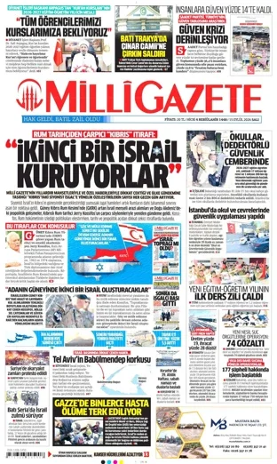 Milli Gazete 15 Eylül 2026 günün manşeti