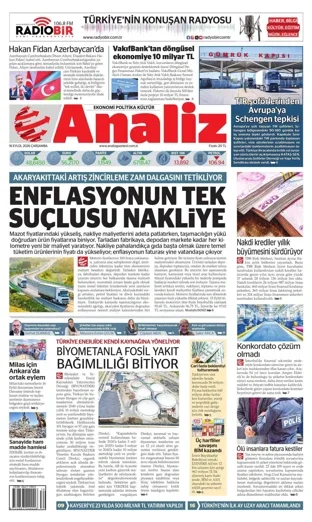 Analiz Gazetesi 16 Eylül 2026 günün manşeti