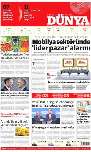 Dünya Gazetesi 16 Eylül 2026 günün manşeti