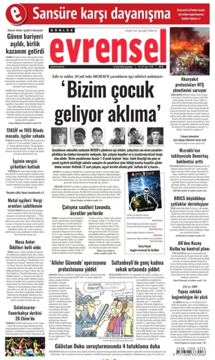 Evrensel Gazetesi 16 Eylül 2026 günün manşeti
