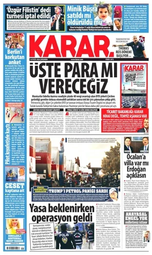 Karar Gazetesi 16 Eylül 2026 günün manşeti