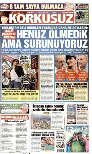 Korkusuz Gazetesi 16 Eylül 2026 günün manşeti