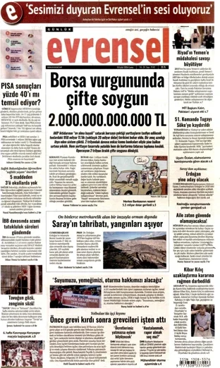 Evrensel Gazetesi 18 Eylül 2026 günün manşeti