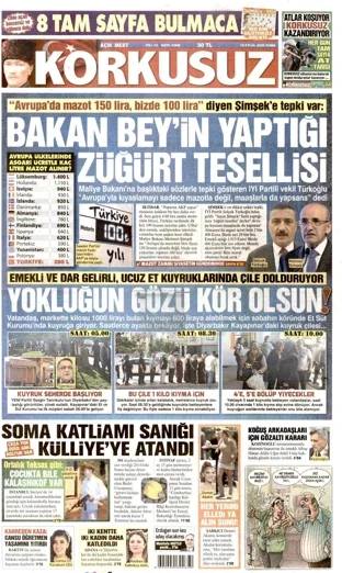 Korkusuz Gazetesi 18 Eylül 2026 günün manşeti