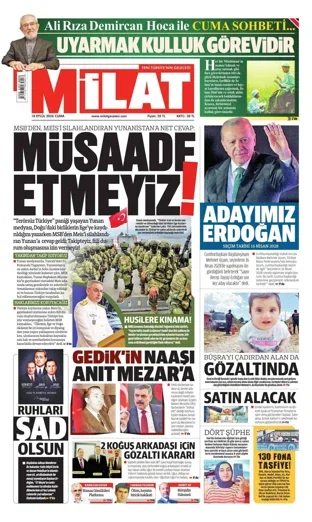 Milat Gazetesi 18 Eylül 2026 günün manşeti