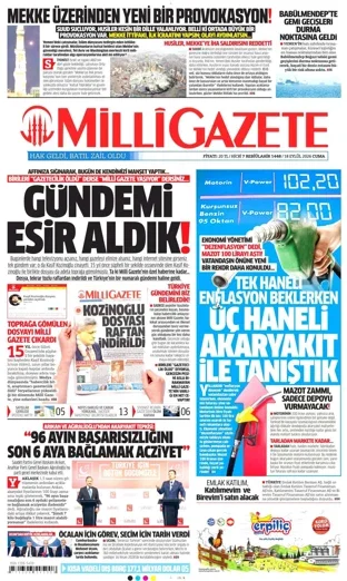 Milli Gazete 18 Eylül 2026 günün manşeti