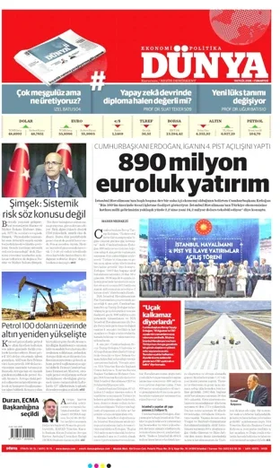 Dünya Gazetesi 19 Eylül 2026 günün manşeti