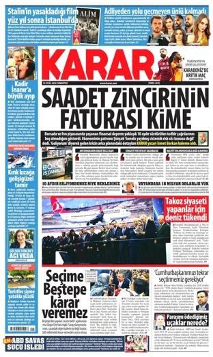 Karar Gazetesi 19 Eylül 2026 günün manşeti