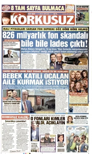 Korkusuz Gazetesi 19 Eylül 2026 günün manşeti