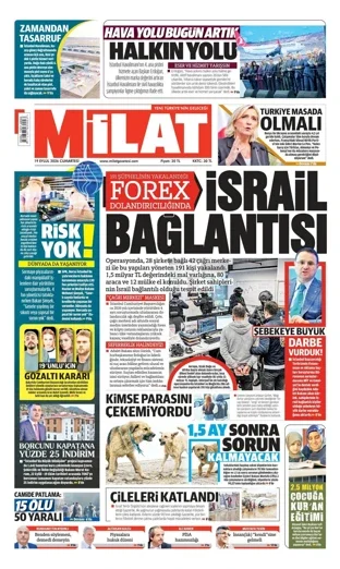 Milat Gazetesi 19 Eylül 2026 günün manşeti