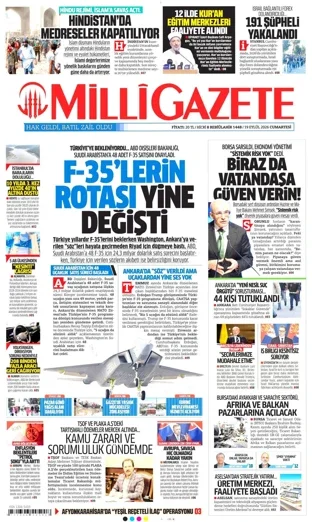 Milli Gazete 19 Eylül 2026 günün manşeti