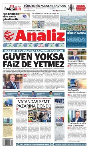 Analiz Gazetesi 22 Eylül 2026 günün manşeti