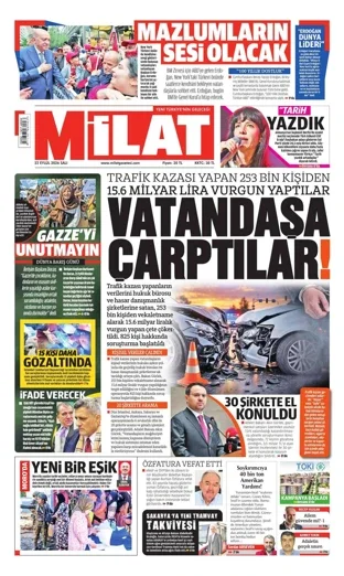 Milat Gazetesi 22 Eylül 2026 günün manşeti