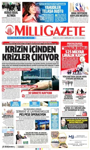 Milli Gazete 22 Eylül 2026 günün manşeti