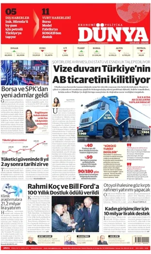 Dünya Gazetesi 23 Eylül 2026 günün manşeti
