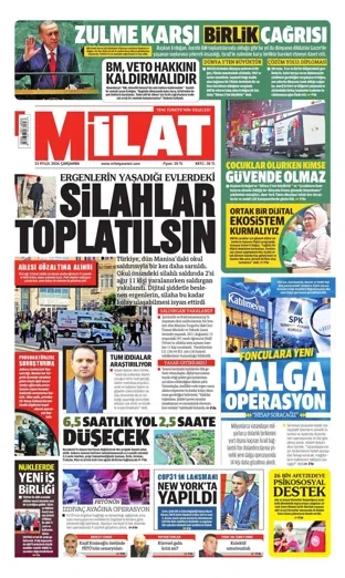 Milat Gazetesi 23 Eylül 2026 günün manşeti