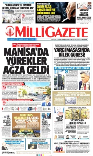 Milli Gazete 23 Eylül 2026 günün manşeti