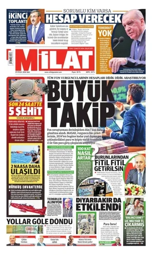 Milat Gazetesi 29 Eylül 2026 günün manşeti