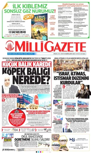 Milli Gazete 29 Eylül 2026 günün manşeti