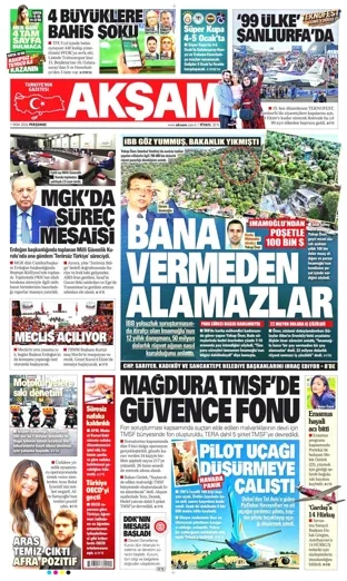 Akşam Gazetesi 1 Ekim 2026 günün manşeti