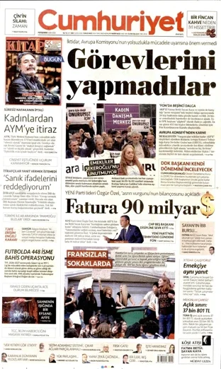 Cumhuriyet Gazetesi 1 Ekim 2026 günün manşeti