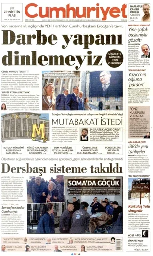 Cumhuriyet Gazetesi 2 Ekim 2026 günün manşeti