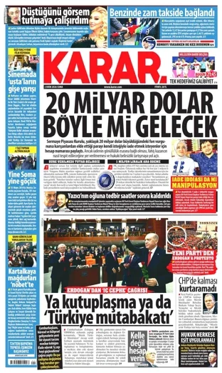 Karar Gazetesi 2 Ekim 2026 günün manşeti