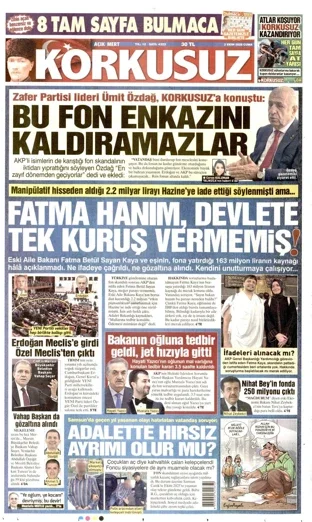 Korkusuz Gazetesi 2 Ekim 2026 günün manşeti