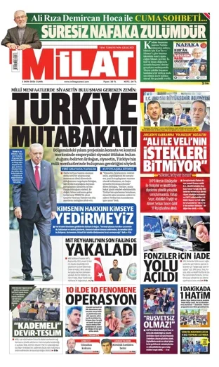 Milat Gazetesi 2 Ekim 2026 günün manşeti