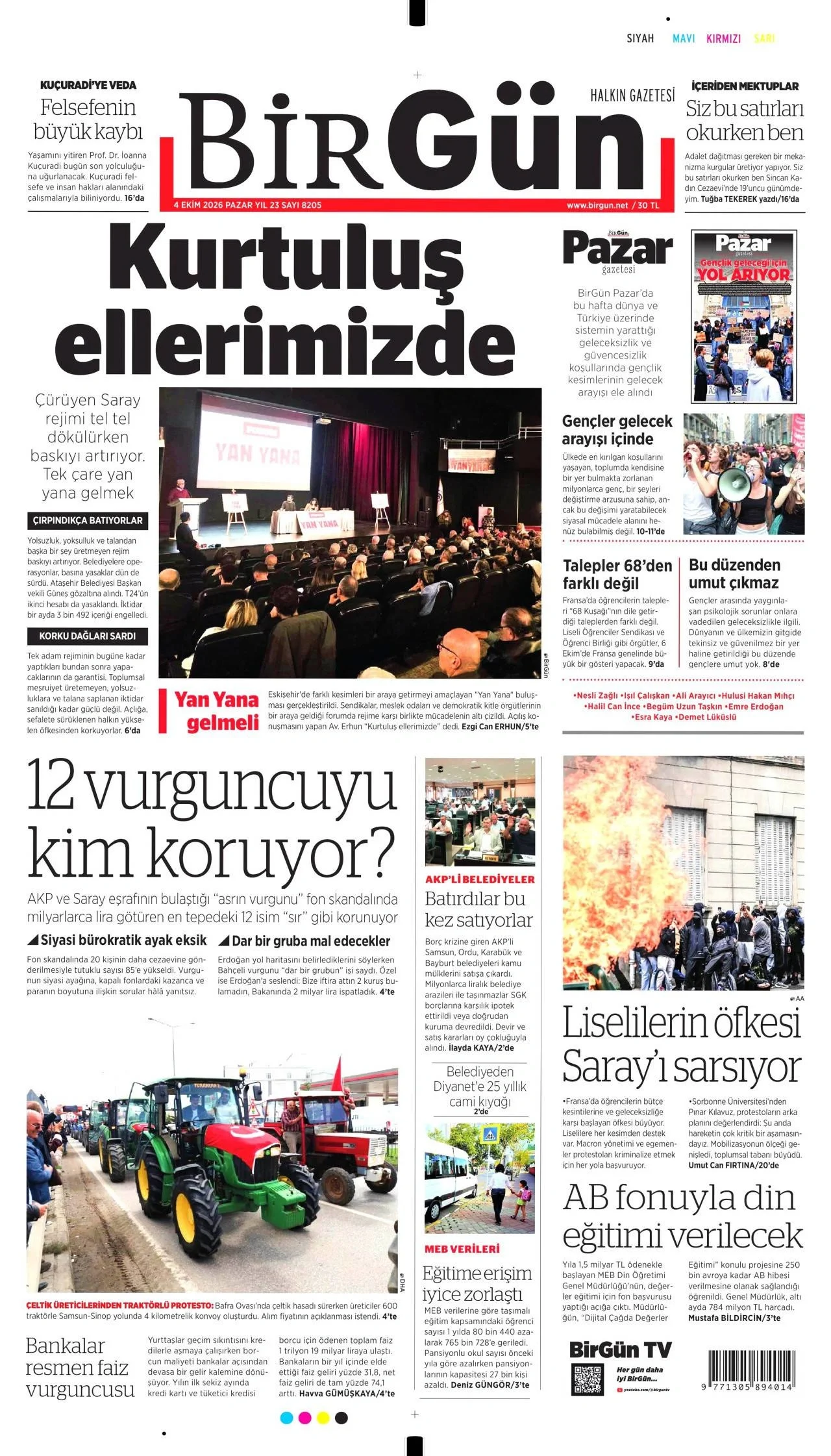 Birgün Gazetesi birinci sayfası - 4 Ekim 2026