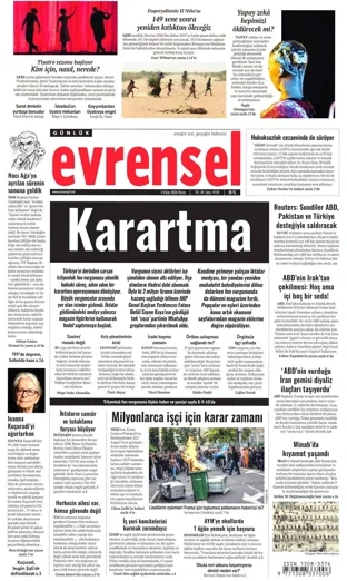 Evrensel Gazetesi 4 Ekim 2026 günün manşeti