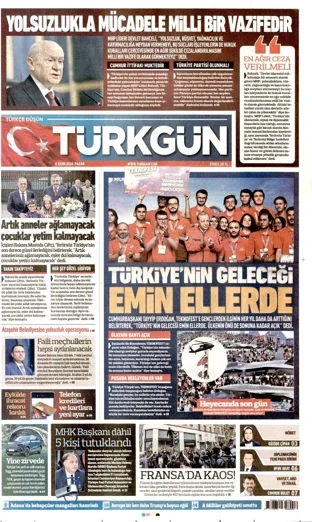 Türkgün Gazetesi bugünkü manşeti - 4 Ekim 2026