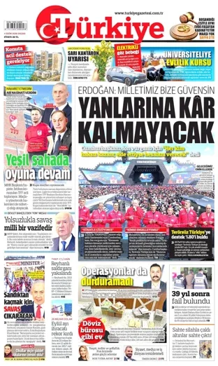 Türkiye Gazetesi bugünkü manşeti - 4 Ekim 2026