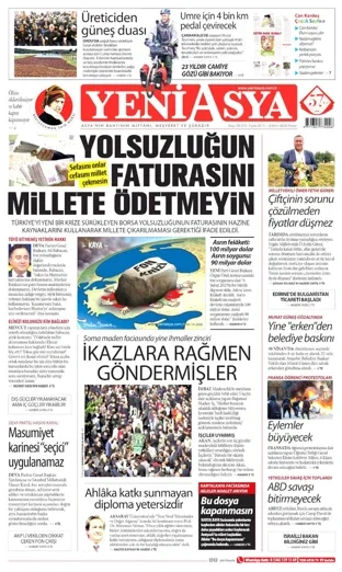Yeni Asya Gazetesi bugünkü manşeti - 4 Ekim 2026
